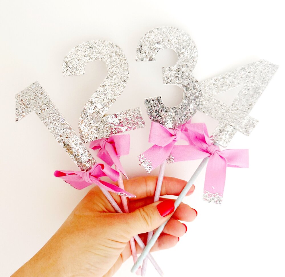 Sparkle Bow Birthday Numbers Cake Topper Decoration
