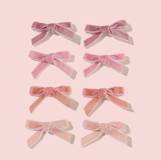 8 Mini Pink Velvet Coquette Hair Bow Clips