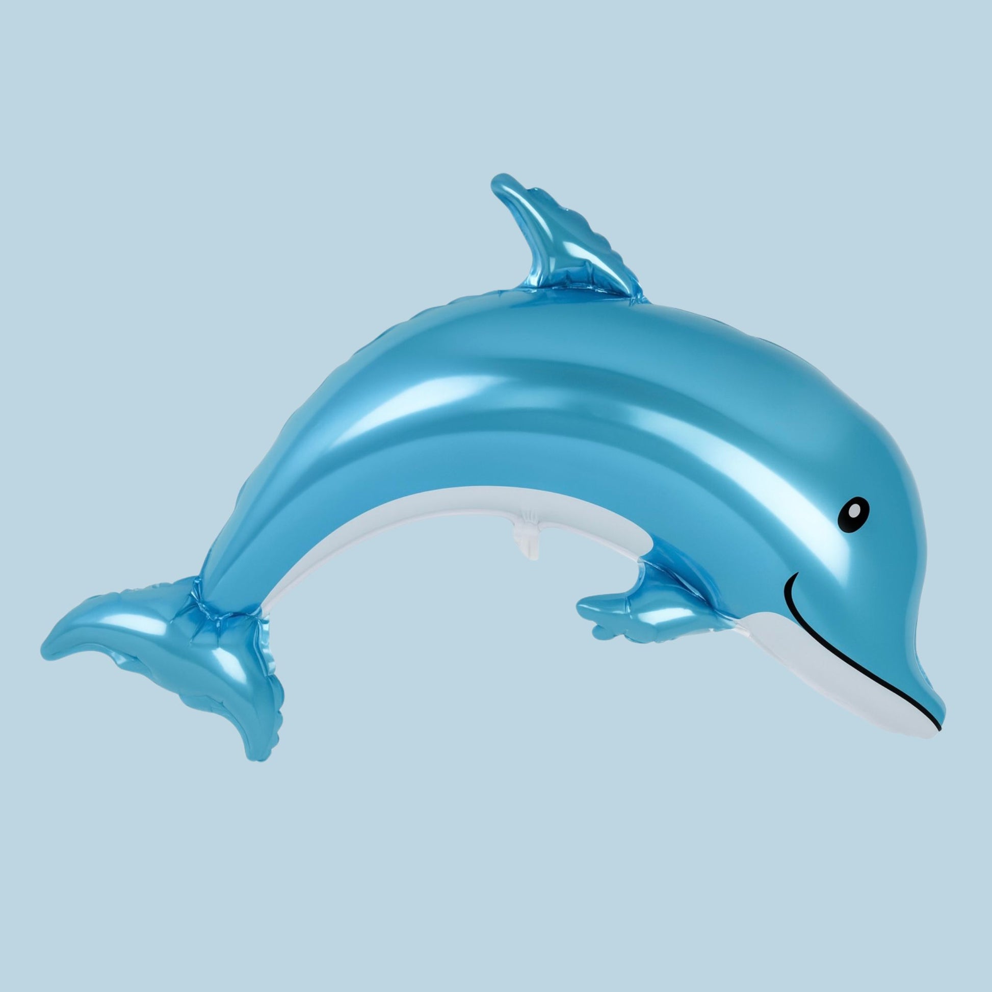Blue foil dolphin balloon on pale blue background