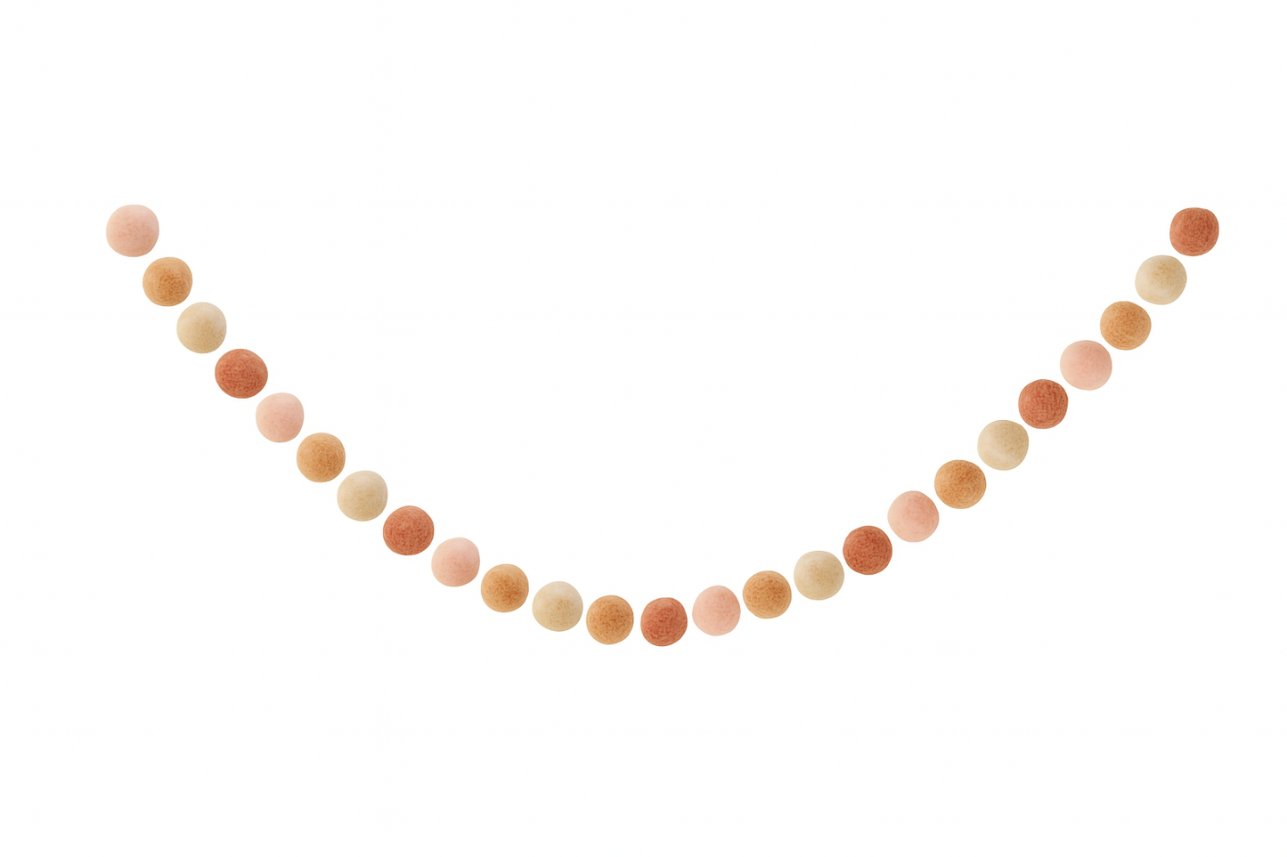 String of multicolored round beads on a white background