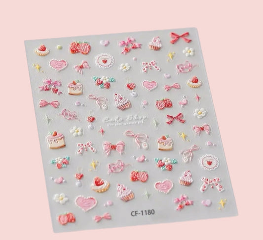 Bow cake coquette themed nail stickers