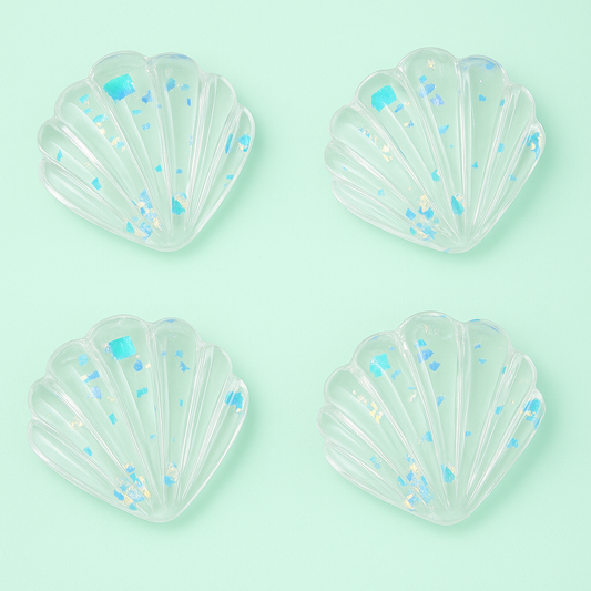 Clear shell shaped hair clips with confetti foil detail