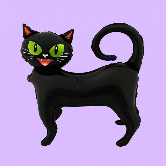 Halloween black cat balloon a purple background
