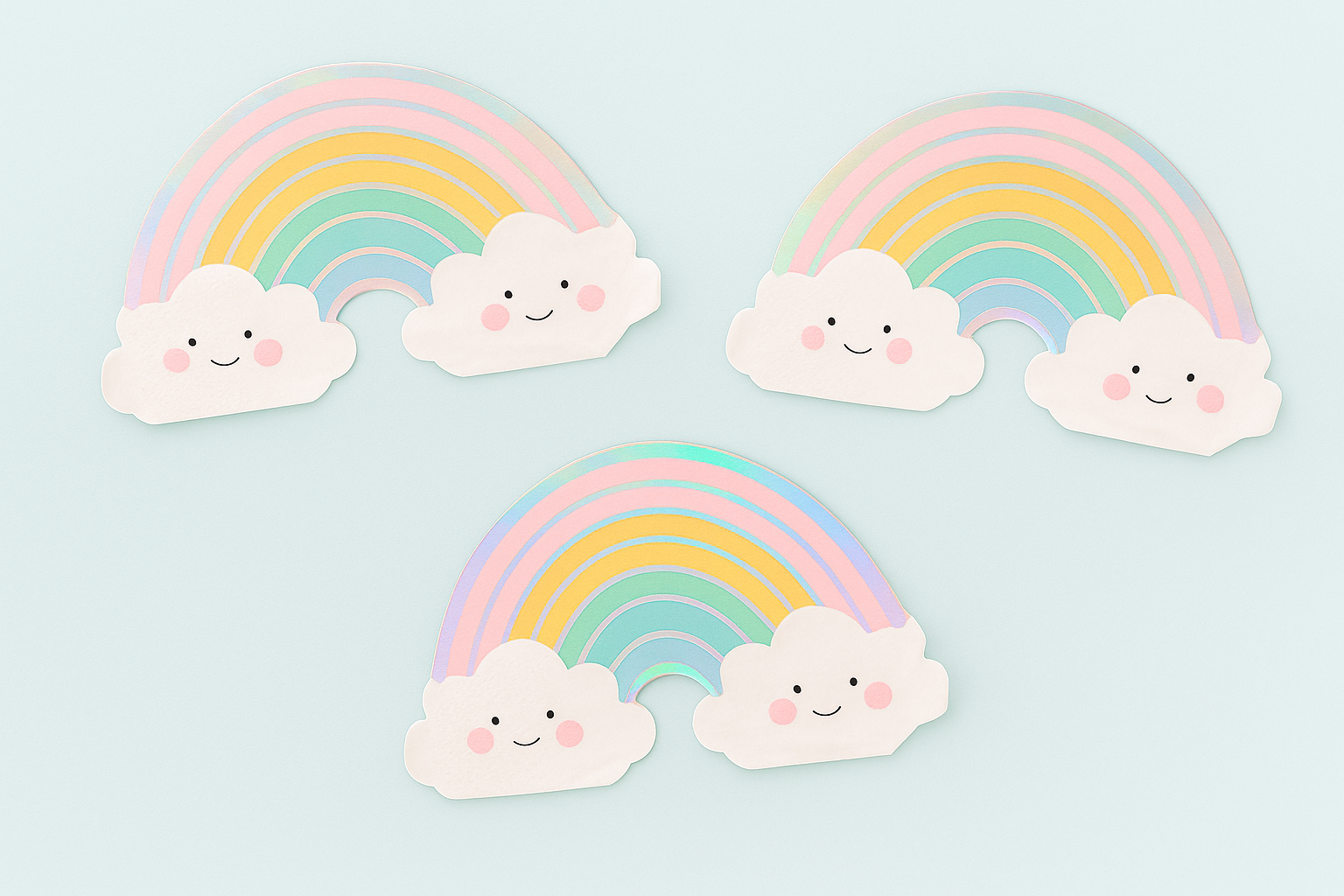 Pastel rainbow napkins with smiley cloud faces 