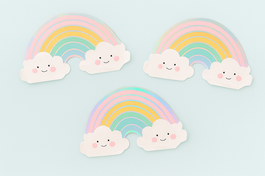 Pastel rainbow napkins with smiley cloud faces 