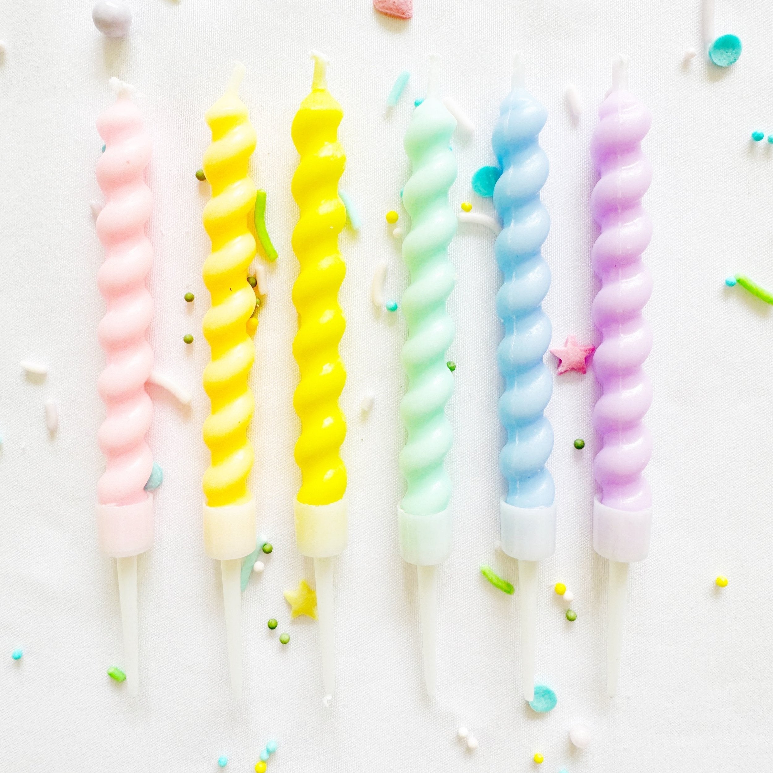 Pastel twisted birthday cake candles
