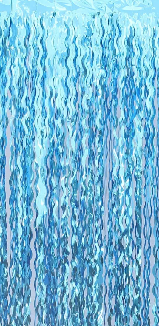 Blue wavy ocean themed Foil door curtain 