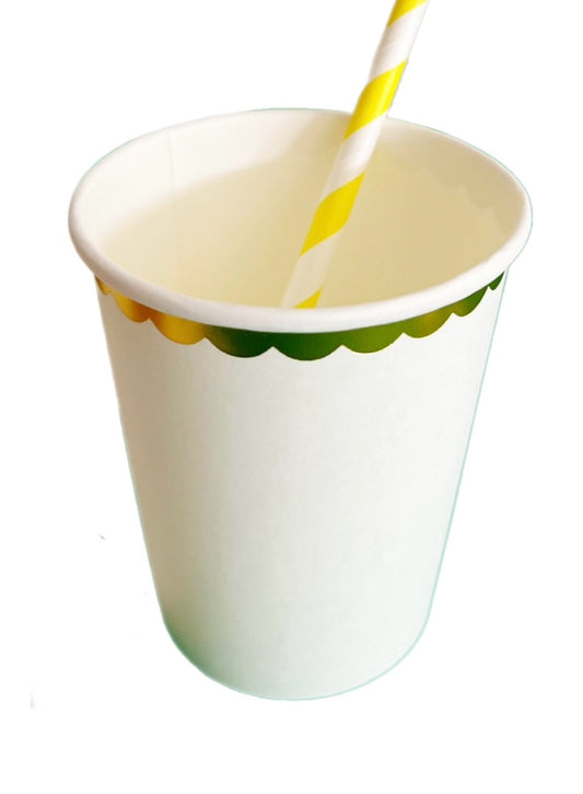 White gold foil scalloped party paper cups