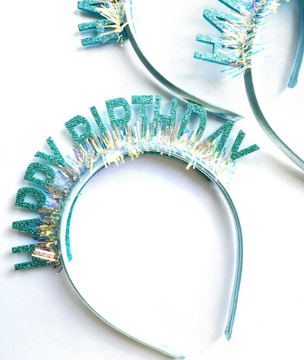 Blue happy birthday headband