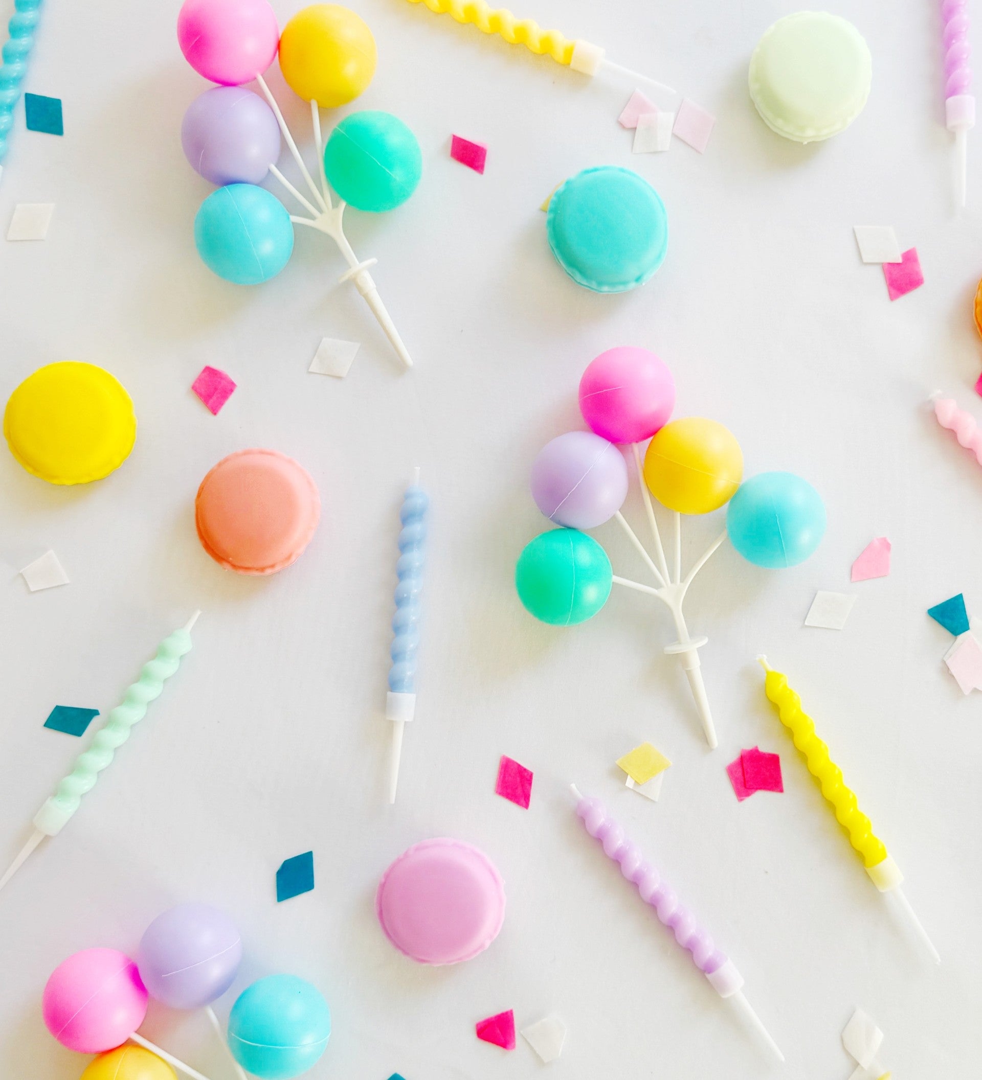 Candles and balloon cake toppers