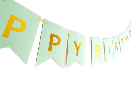 Mint & Gold Foil Happy Birthday Bunting Banner