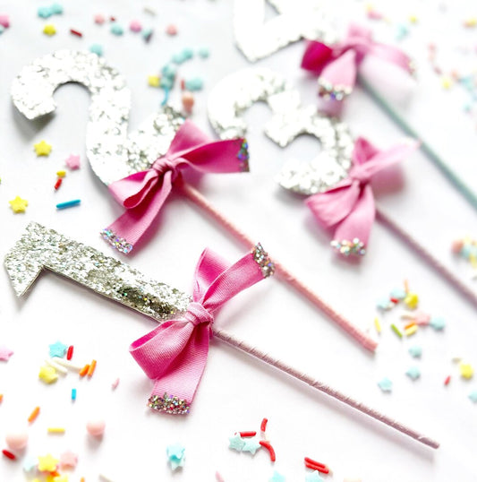 Sparkle Bow Birthday Numbers Cake Topper Decoration